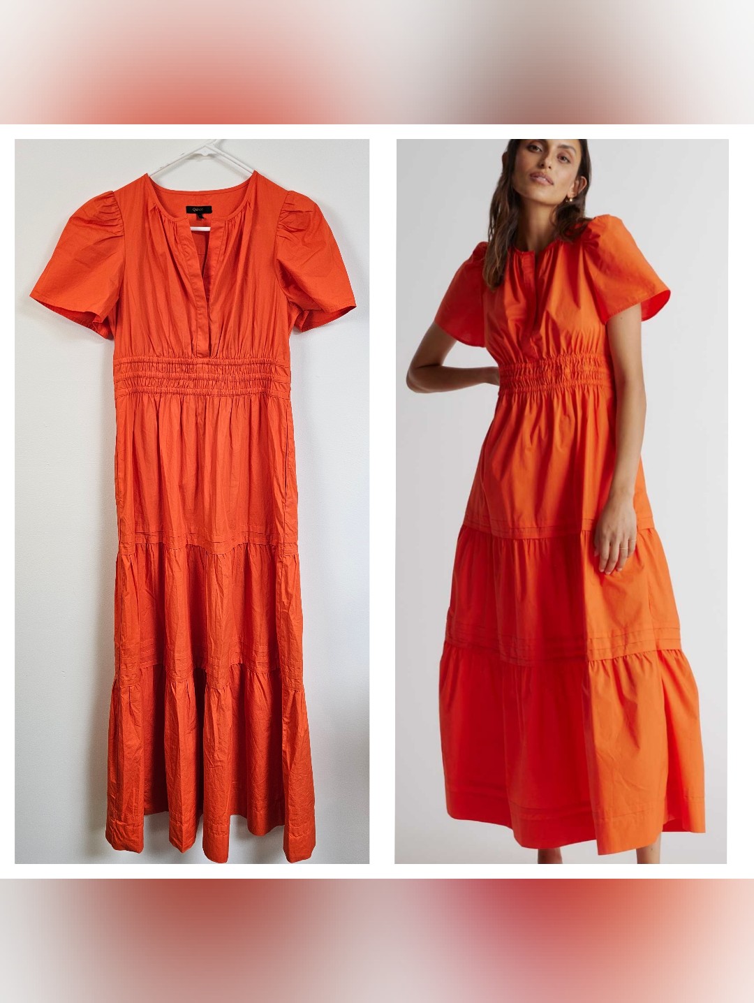Quince 100% Organic Cotton Poplin Tiered Maxi Dress Smocked Waste Puff Sleeve